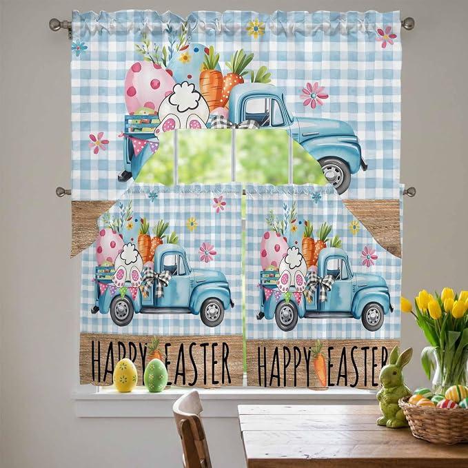 Swag Valance Curtains, Easter Truck