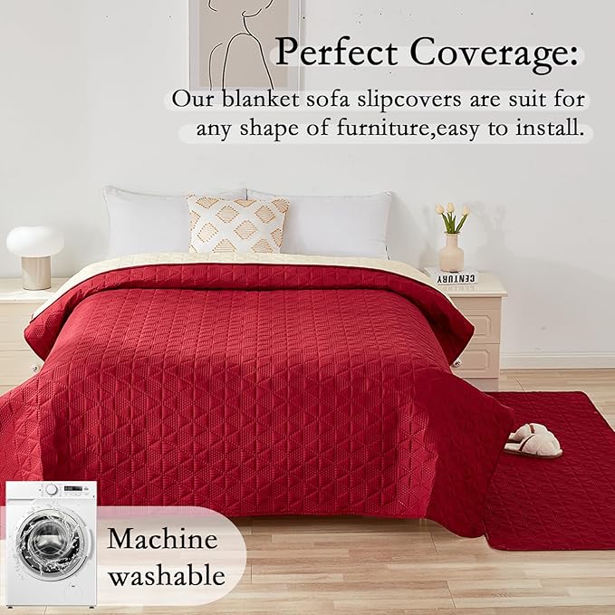 Waterproof Dog Bed Cover Pet Blanket, Soft Pet Couch Covers for Sofa Washable, Bed Couch Sofa Furniture Protector for Puppy Cat Kids (Red,130 * 210 CM)