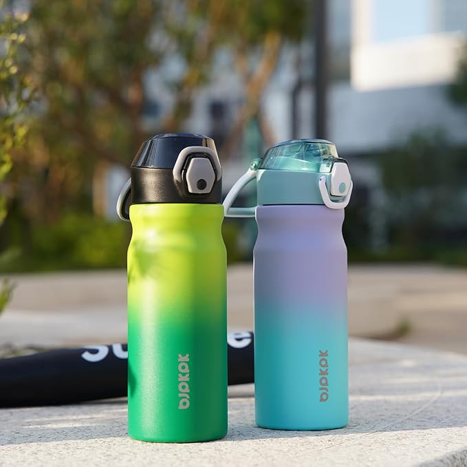 BJPKPK 18 oz Water Bottle with Straw & Handle, Insulated Stainless Flask | Leak