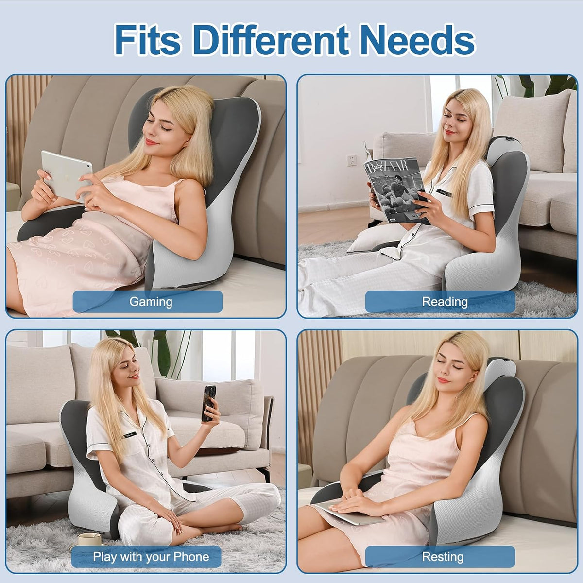 22" XL Reading Pillow Sitting in Bed,Back Support & Armrests(Grey&DarkGrey)