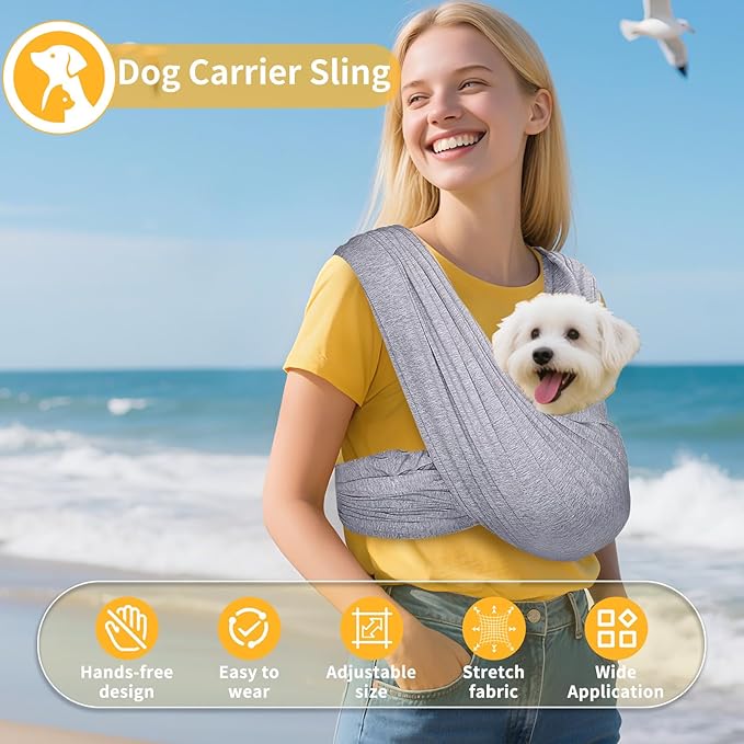 Dog Carrier Sling, Pet Carry Slings Front Pack, Adjustable Dog Carriers for Small Dogs, Portable Pet Carrier for Dogs, Dog Backpack Carrier (Grey)