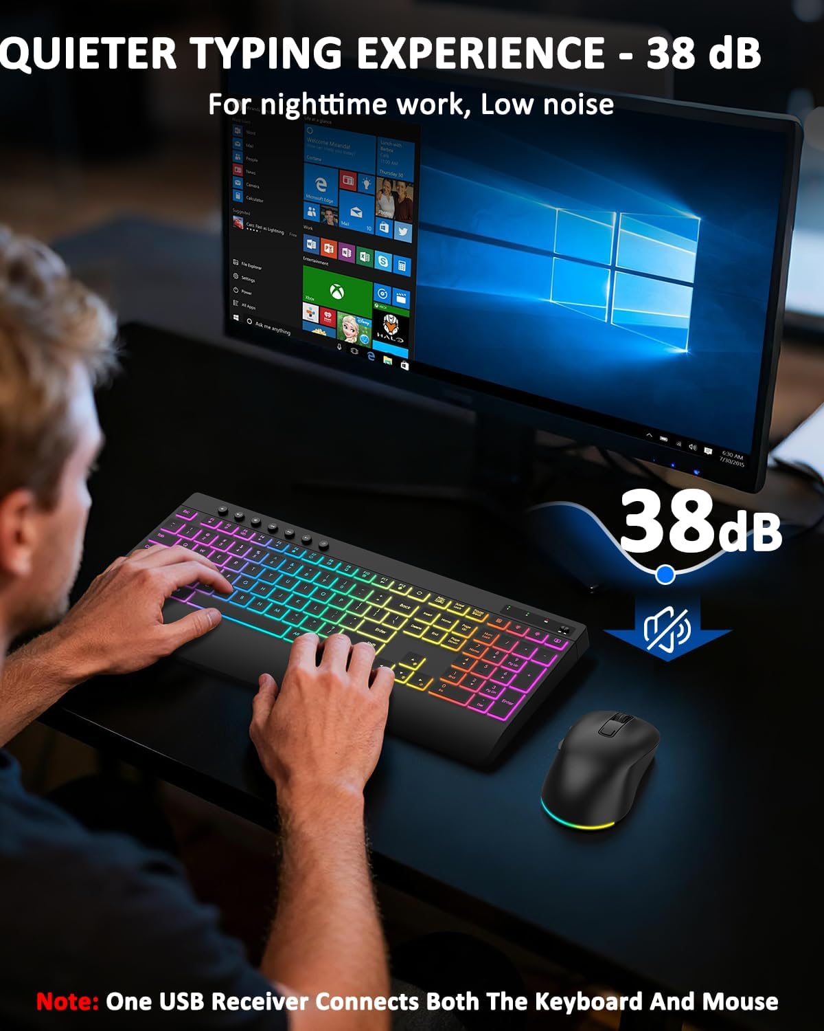 Wireless Keyboard and Mouse Combo, 9 Backlit Effects, 4000mAh Rechargeable Backlit Keyboard with Wrist Rest, 6 Button Mouse, 2.4G Full Size Quiet Keyboard Set for Computer, PC, Laptop, Mac, Windows