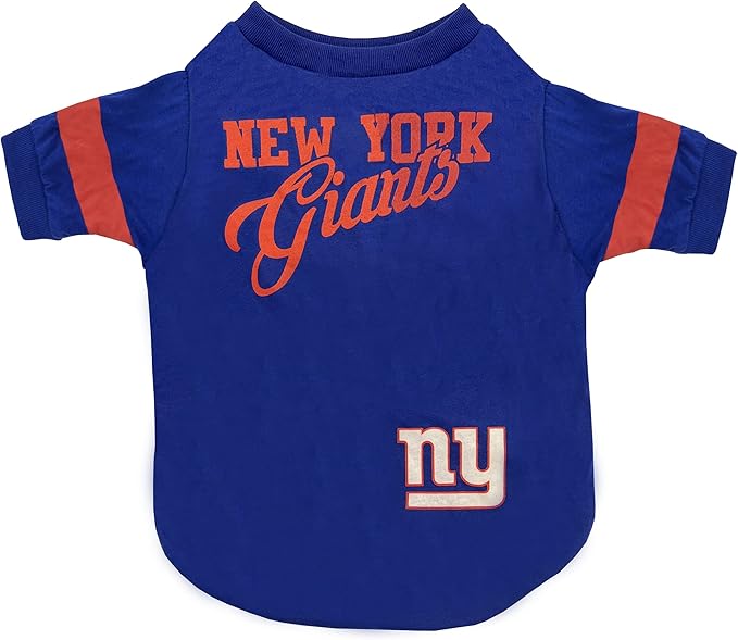 Pets First NFL New York Giants T-Shirt for Dogs & Cats, Small. Football Dog Shirt for NFL Team Fans. New & Updated Fashionable Stripe Design, Durable & Cute Sports PET TEE Shirt Outfit (NYG-4146-SM)