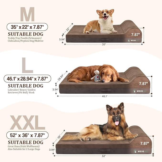 Orthopedic Dog Bed - 7.87-inch Thick Gel Memory Foam with Pillow, Durable Flannel Fabric and Removable Cover & Waterproof Liner for Large Dogs