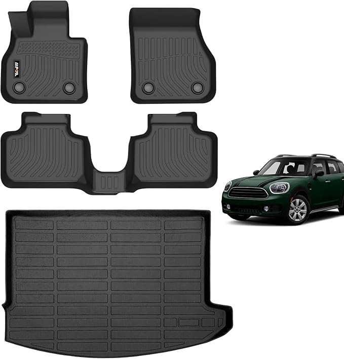 AIPOIL® Floor Mats & Cargo Liner Set for 2017-2024 MINI Countryman F60 (Not for Manual Transmission) All Weather Protection TPE Anti-Slip Automotive Full Set Custom Car Mats Accessories - Black