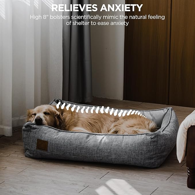 ATIFBOP Orthopedic Dog Bed, Memory Foam Dog Sofa with Removable Cover, Cooling Energy Gel. Couch, Pain Relief Pet Bed (33x23x9 inch, Grey)