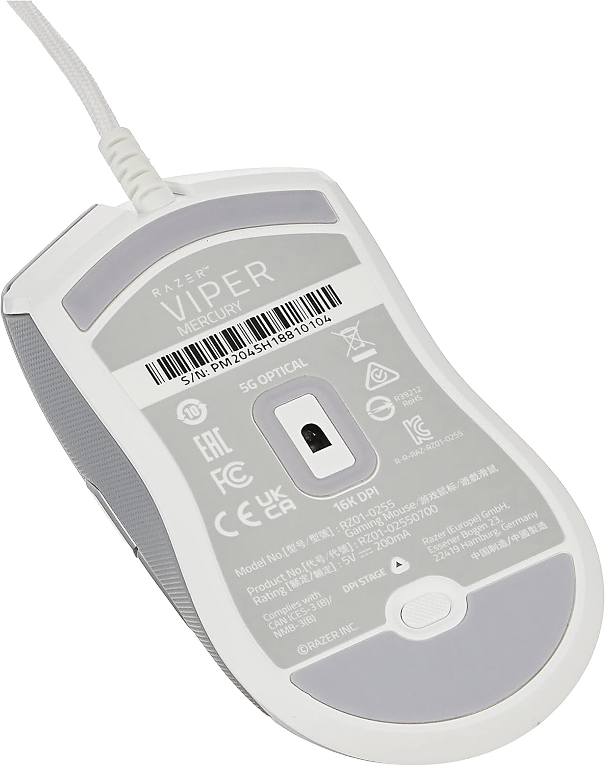 Razer Viper Ultralight Ambidextrous Wired Gaming Mouse: 2nd Generation Optical Mouse Switches 5G Optical Sensor - 71g Lightweight Design - Speedflex Cable - Mercury White