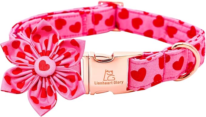Lionheart glory Valentine's Day Dog Collar with Flower Dog Collar for Large Dogs, Soft Adjustable Hearts Dogs Collars Spring Pet Collars Flower Puppy