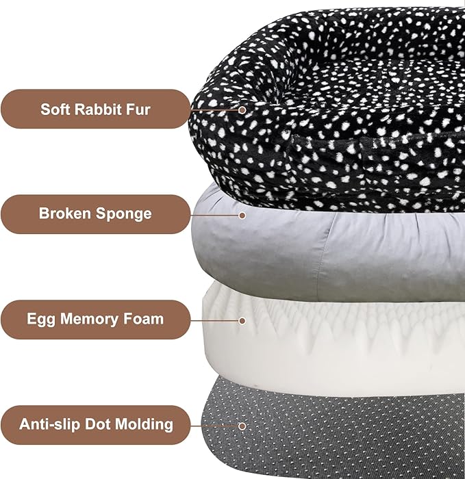 Human Dog Bed for Adult,70"x38"x10" Extra Large Human Pet Bed,Orthopedic Washable XL Dog Bed with Memory Foam (Black White)