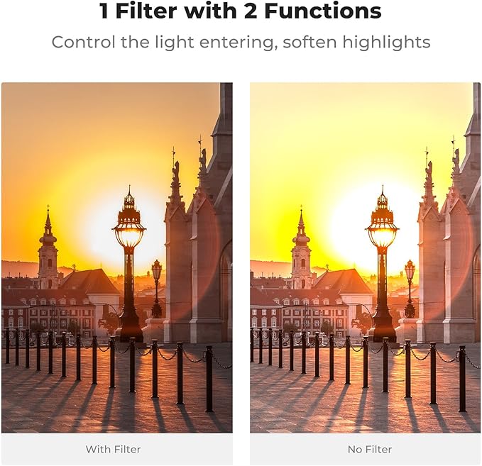 K&F CONCEPT 62mm Black Diffusion Mist 1/4 Effect & Variable ND2-400 ND Lens
