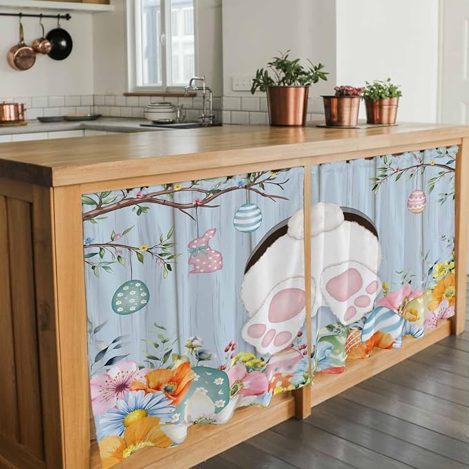 Easter Kitchen Tier Curtains 36 Inch Long 2 Panel Set, Rod Pocket Half Window