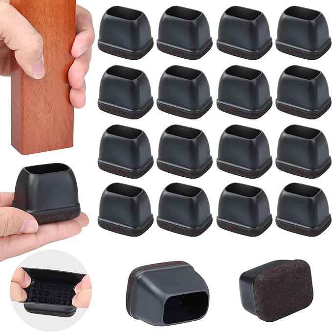 Ezprotekt 16 Pcs Rectangle Black Silicone Chair Leg Floor Protectors, Rectangle
