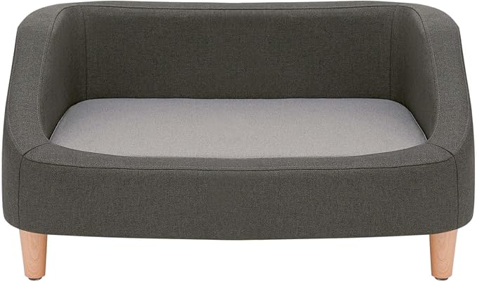 Teamson Pets Bennett 32 Inch Raised Heathered Linen Sofa Dog Daybed with Removable Cushion and Washable Cover for Cats & Small or Medium Dogs, Gray