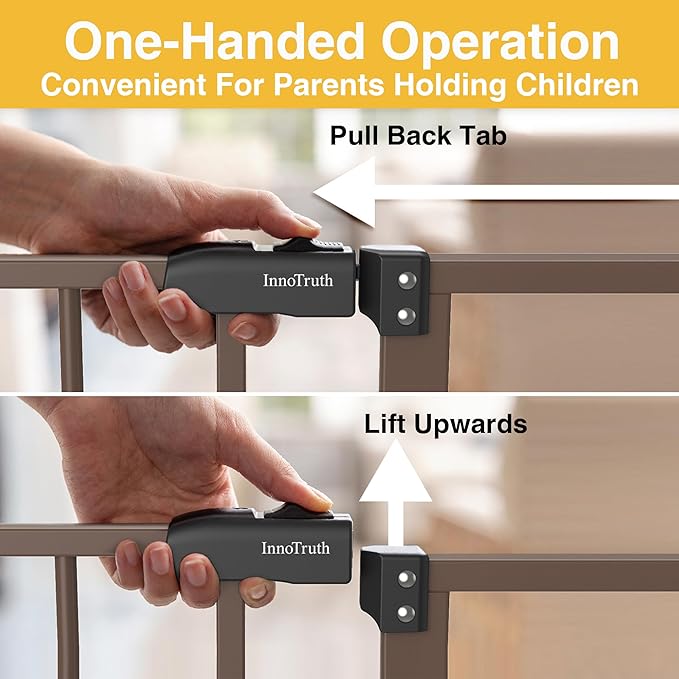 InnoTruth 28.9-49" Baby Gate for Doorways, 30" Tall Extra Wide Doggy Gates for Stairs One-Hand Opening, Easy Walk Thru Dual Lock Dog Gates for The House, Kitchen, Balcony, Easy Install Kid Gate,Brown