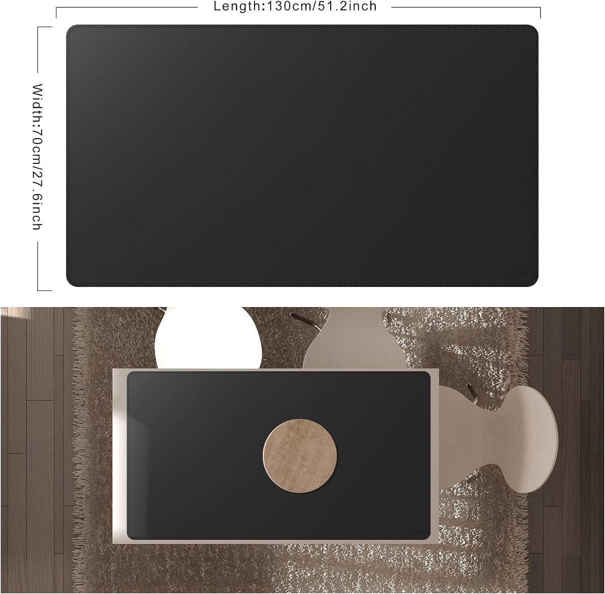 Cacoy 51.2" x 27.5" Large Leather Desk Mat, Extended Mega Size Computer Mouse Pad for Full Desk Coverage, Waterproof Office Desk Protector, PU Leather Desk Pad Blotters (Black)