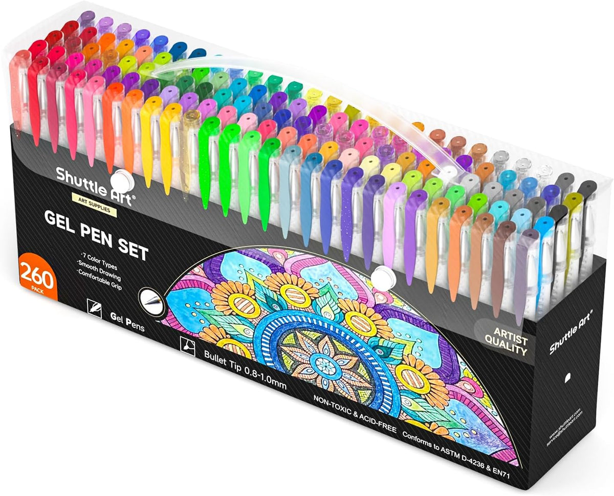 Shuttle Art 260 Pack Gel Pens Set, 130 Colors with 130 Refills for Adults Coloring Books Drawing Crafts Scrapbooking Journaling