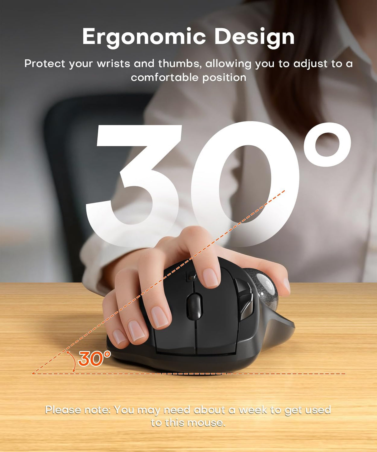 Ergonomic Wireless Trackball Mouse, Bluetooth & 2.4G, Multi-Device