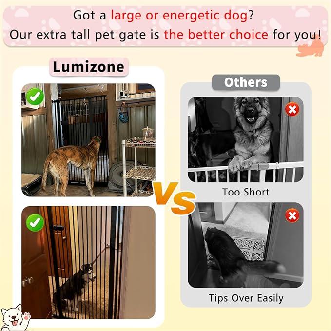 Lumizone Extra Tall Cat Gate 55.12" High Pressure Mounted Extra Wide 2025 New (17 Sizes) 1.37" Gap No Drilling Auto-Close One-Handed Operation Tall Pet Gate for Dogs(Black, 55.12" H x 26.18"-29.91" W)