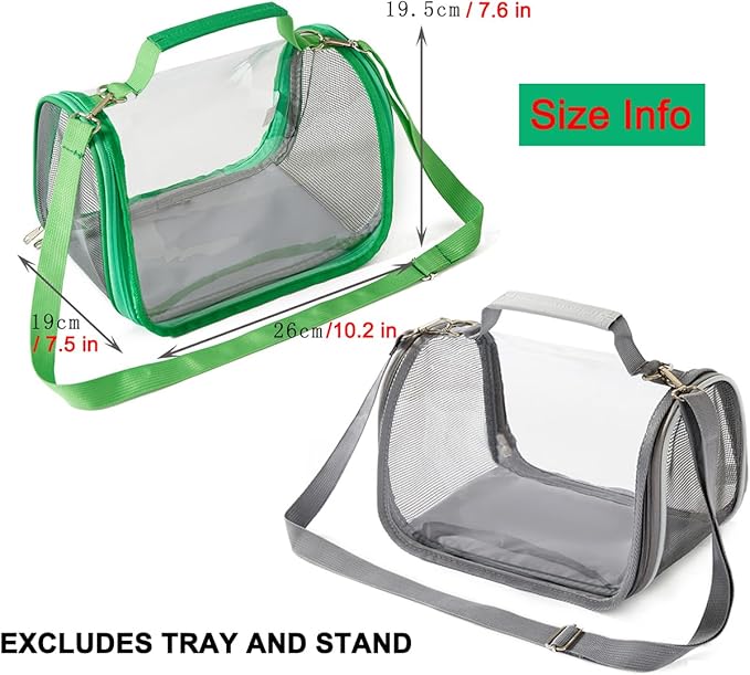 Portable Small Pet Carrier Bag – Travel Bird Cage for Parrots, Parakeets, Cockatiels, Hamsters, Lizard and Vet Visit with Shoulder Straps & Side Access (Excludes tray and stand, Green, 10.2*7.5*7.6in)