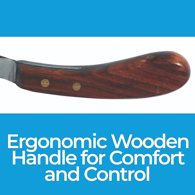 7 Inch Swiss Hoof Knife Double Edged – Stainless Steel Curved Blade Farrier Tool with Round Wooden Grip, Multipurpose Hoof Trimming Knife for Livestock. (Oval Hoof Knife)