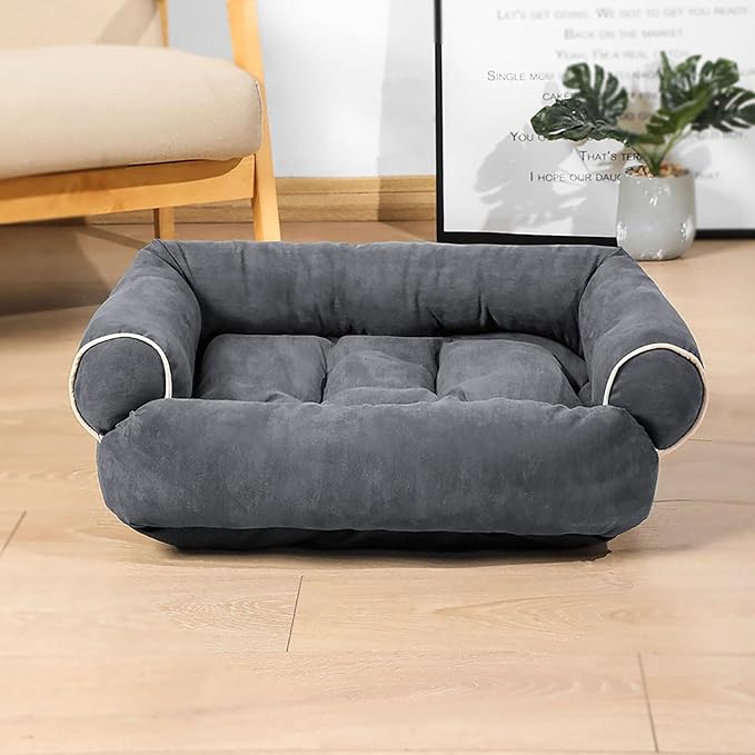 Suede Sofa Dog Bed, Multiple Sizes Orthopedic Memory Foam Mattress, Durable and Calming, Washable Dog Bed with Anti-Slip Bottom M Darkgray