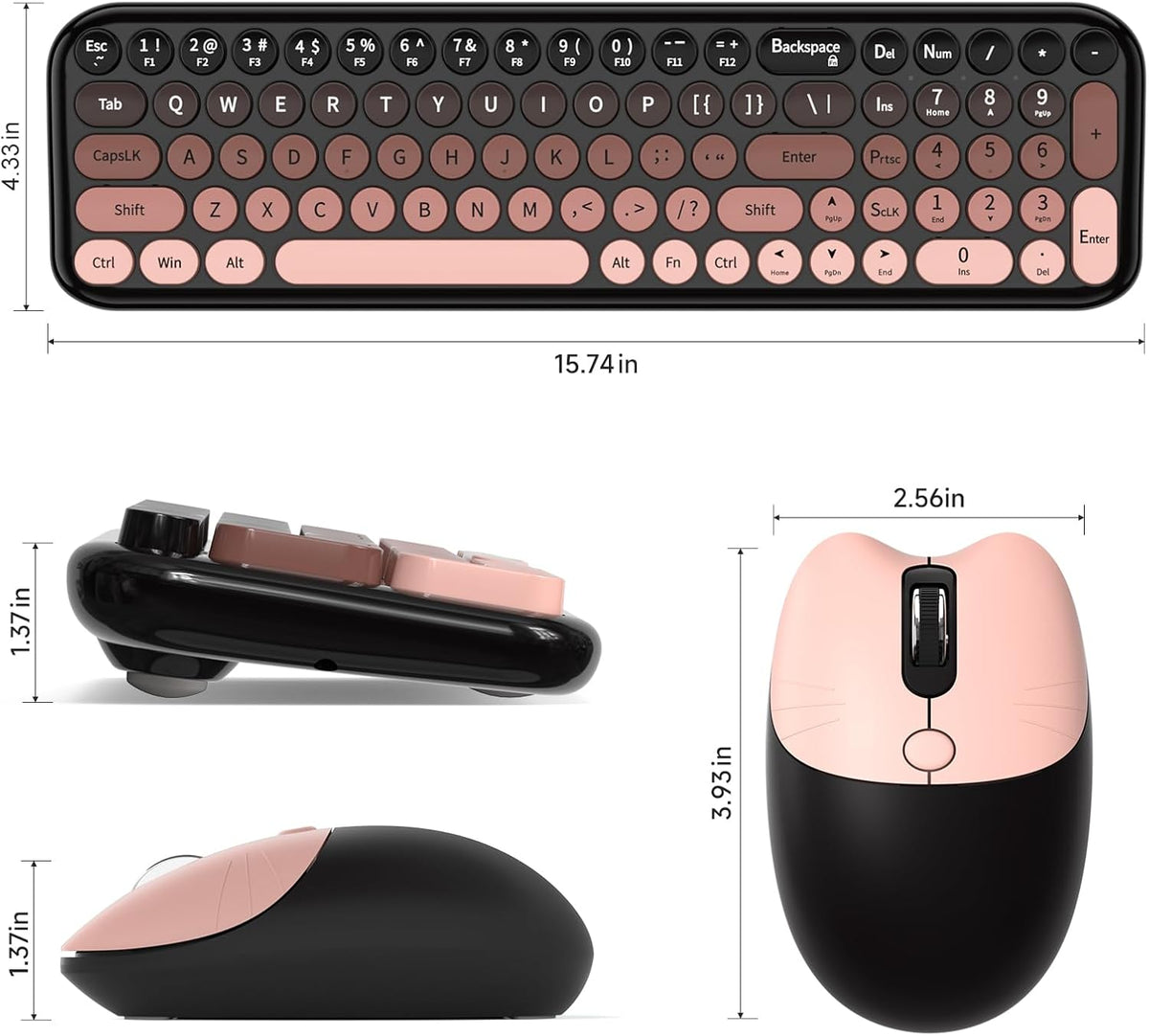 KNOWSQT Wireless Keyboard and Mouse Combo - BlackBerry-Gradient 2.4G Full-Size Typewriter Cute Colorful Keyboards - USB Plug and Play, for Windows, Laptop, Computer, PC, Desktop