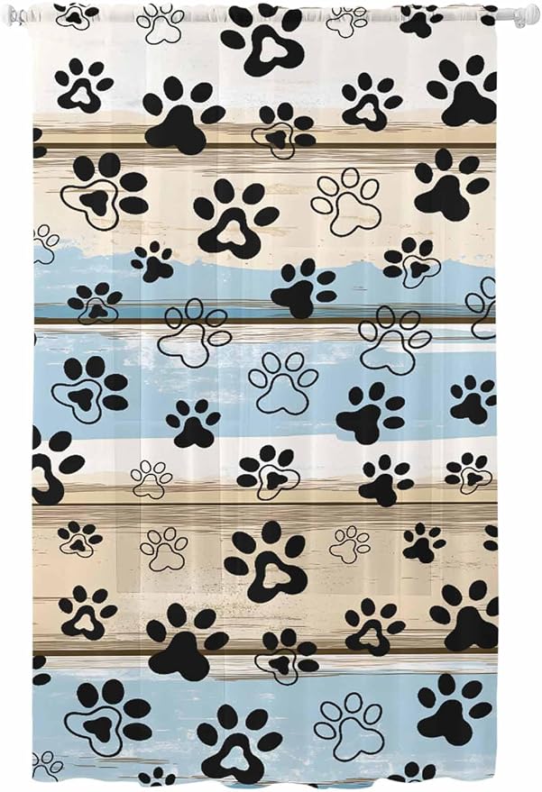 Sheer Curtains 84 Inches Long, Vintage Farmhouse Rustic Wooden Grain Privacy