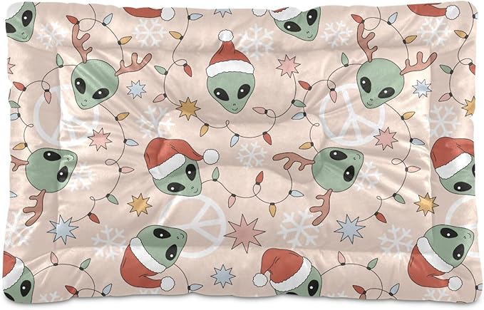 Retro Christmas Alien Pet Bed Cute Dog Bed Mat Absorbing Non Slip Pad Pet Sleeping Mat for Small, Medium, and Large Dogs Puppy Cat 24 in x 18 in