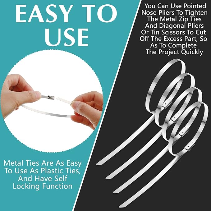 LEIFIDE 500 Pcs Metal Zip Ties 304 Stainless Steel Zip Ties Heavy Duty Self Locking 220 Pound Tensile Strength Cable Suitable for Exhaust Wrapping Fence Outdoor Workshop Canopy (3.9 Inch)