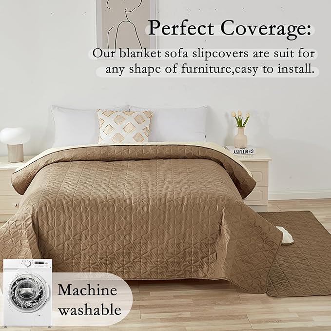 Waterproof Dog Bed Cover Pet Blanket, Soft Pet Couch Covers for Sofa Washable, Bed Couch Sofa Furniture Protector for Puppy Cat Kids (Khaki,75 * 180 CM)