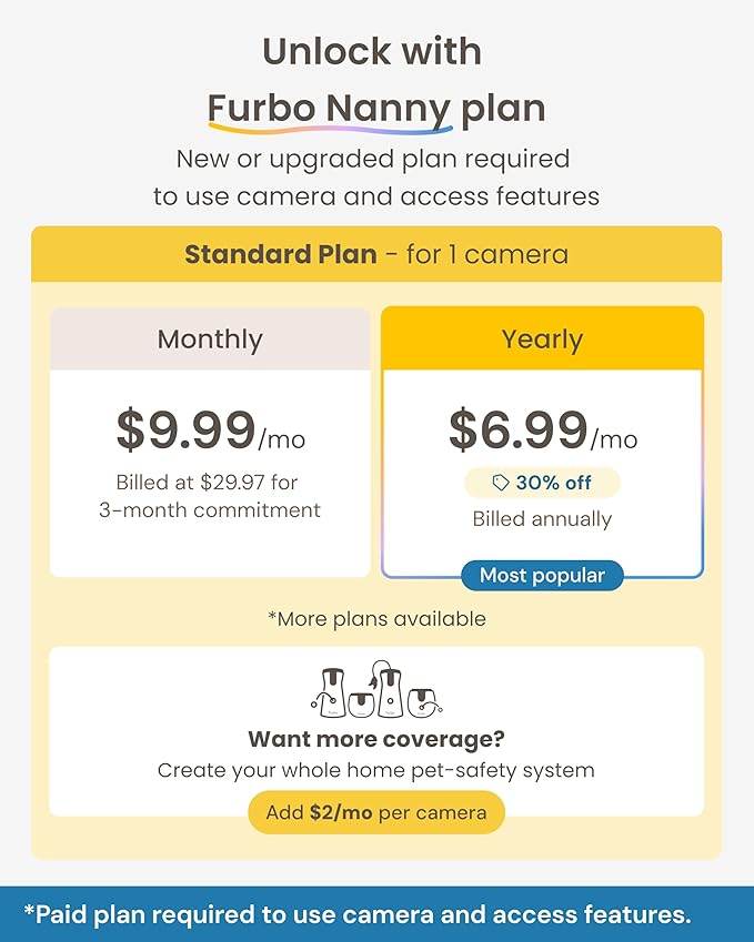 Furbo 360° Cat Camera [Subscription Required] Unlock w/Paid Plan: Home Security & Pet Safety Alerts, Rotating Treat Toss w/ 2-Way Speaker, Smart Cam w/Phone App (Low Risk, 3mo Min. Cancel Anytime)
