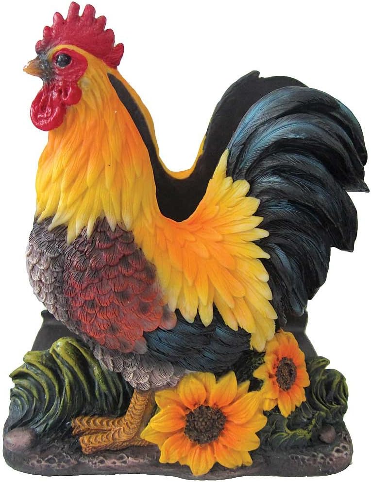 Ebros Gift Farm Rooster on Sunflowers Kitchen Napkin Holder Statue Decorative Figurine Of Chickens Roosters Hens Chicks Farm Animal Decor