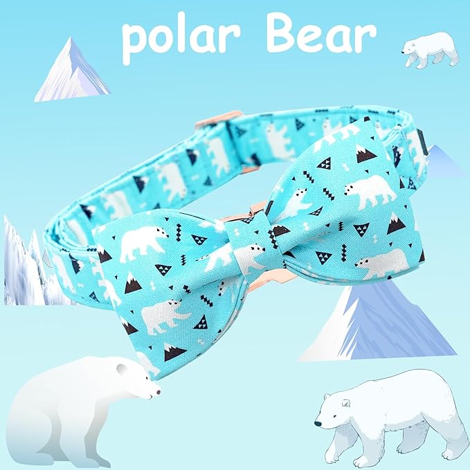 Dog Collar, Bow Dog Collar Blue Bear Pattern Pet Collar Dog Cute Bow Tie Soft Girl Boy Dog Collars with Metal Buckle for Small Dogs