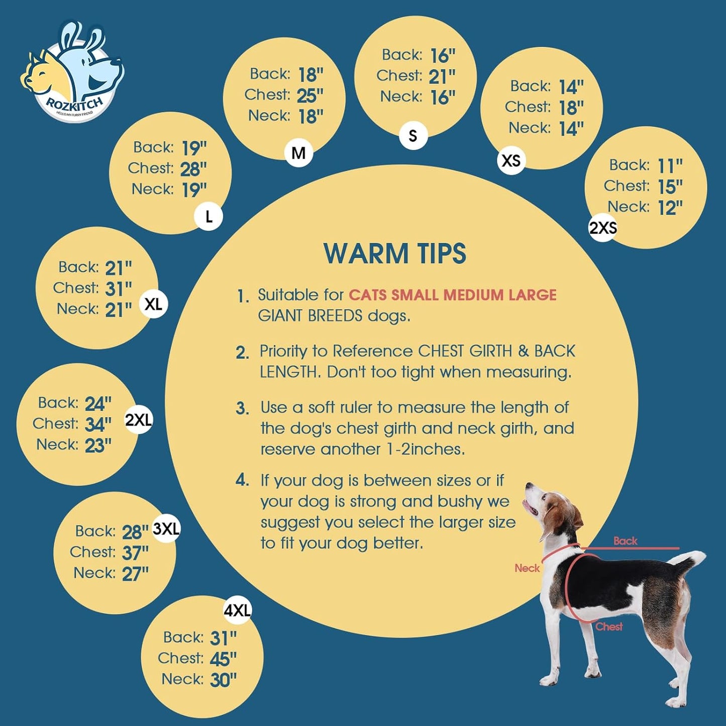 ROZKITCH Dog Coats for Medium Dogs, Pet Windproof Warm Cold Weather Jacket Vest Cozy Jumpsuit Apparel Outfit Clothes for Small Medium Dog Walking Hiking Sleep Blue M
