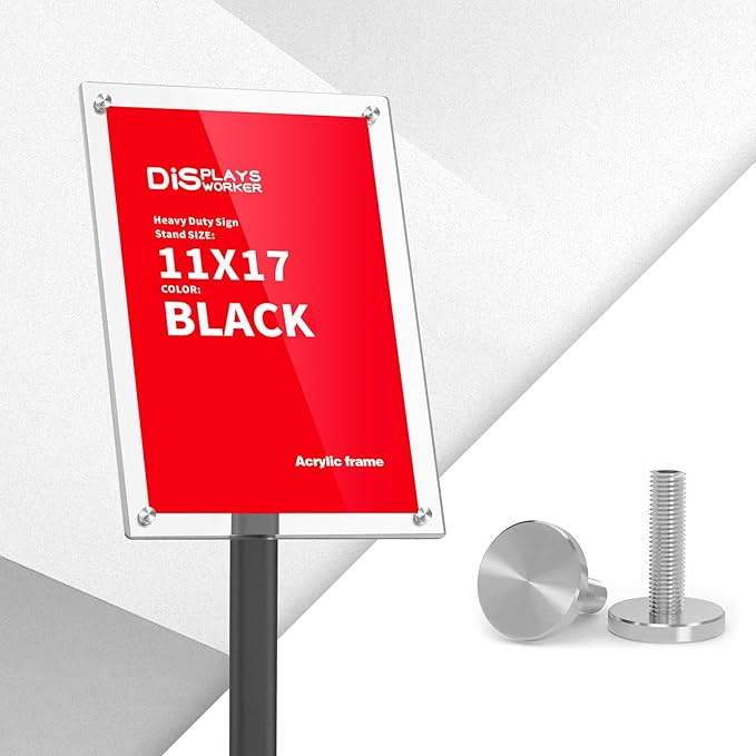 DISPLAYSWORKER Adjustable Heavy Duty Pedestal Sign holder floor Stand, acrylic sign stand poster stand , Standing Floor for 8.5 x 11 inch,Black (black, acrylic frame 8.5-x-11-inch)