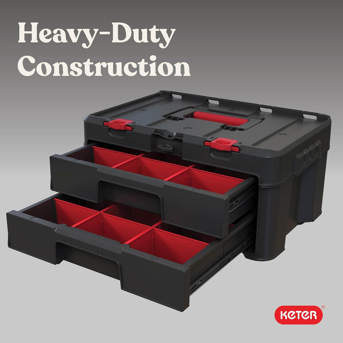Keter Stack-n-Roll Two Drawer Tool Box for Small Parts and Power Tool Accessories, Fits Keter Modular Tool Storage System