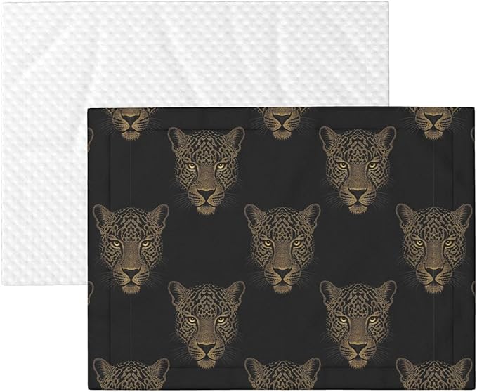 Double Sided Pet Mat for Dog Bed Topper Cat Blanket Furniture Protector, Black Gold Glitter Cheetah Leopard Print, Reversible Plush with Tactile Dot Pattern for Style Change