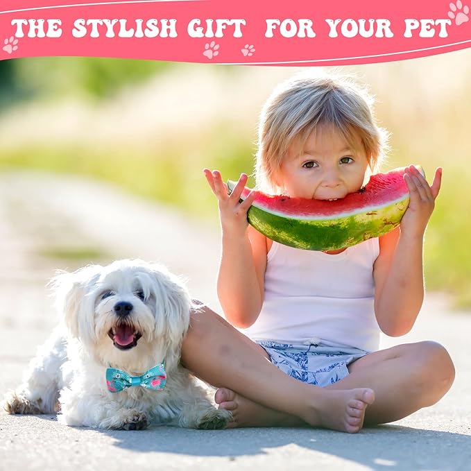 Reginary 100 Pieces Dog Bow Tie Collar Set Include 40 Dog Neckties, and 30 Puppy Bowties, 30 Collar Flowers, Adjustable Pet Ties Grooming for Small Medium Cats Pets Supply(Flamingo)