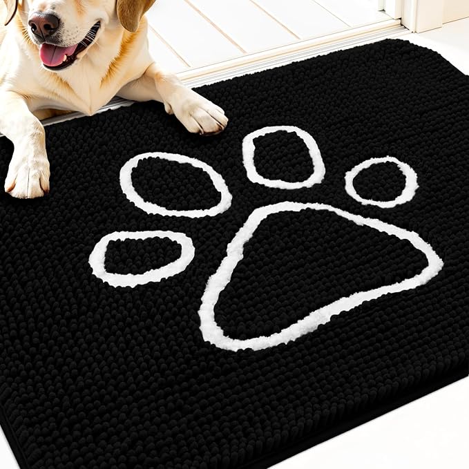 OLANLY Dog Door Mat for Muddy Paws 34x21, Paw Print Design, Absorbs Moisture
