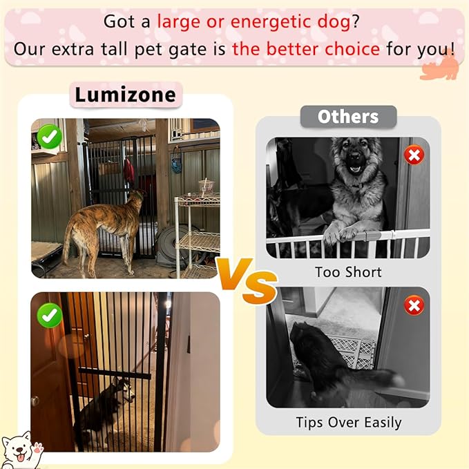 Lumizone Extra Tall Pet Gate 55.12" High Pressure Mounted 38.39"-59.24" Extra Wide (9 Sizes) 1.37" Gap for Cat Dog Stairs Doorway Hallway No Drilling Auto-Close (30.12"-59.24" W, Black)