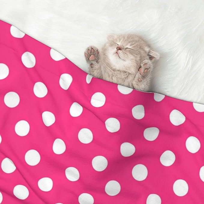 Double Sided Pet Bed Blanket for Added Cushion Warmth, Pink Polka Dot, Reversible Cover with Textured Dot Surface for Existing Beds Standalone Mat