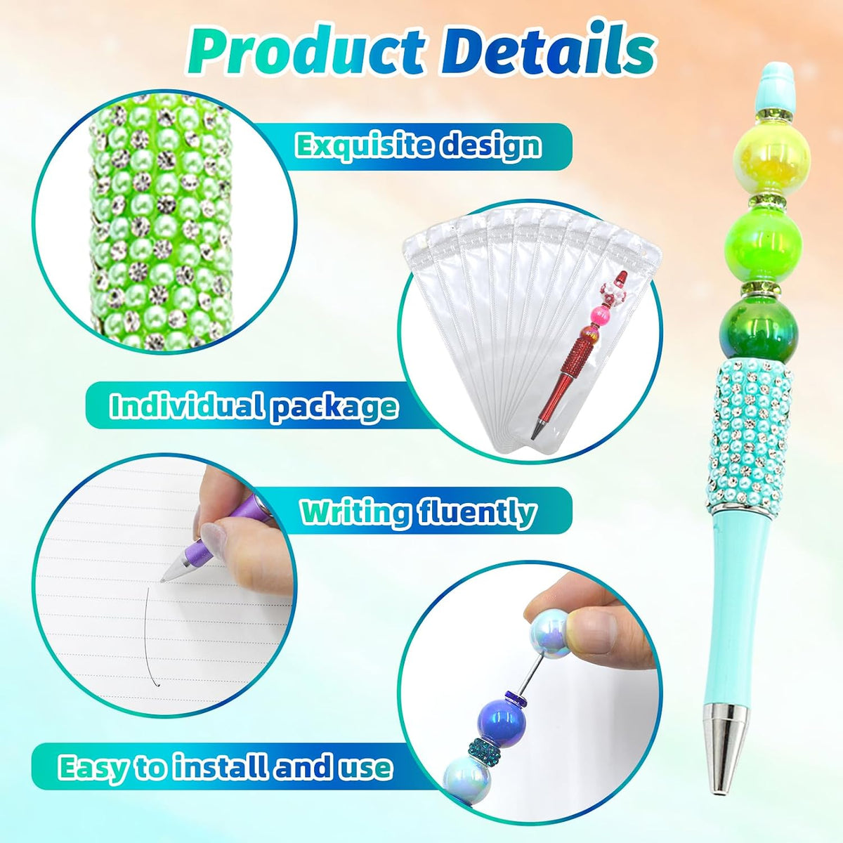 150 Pcs DIY Diamond Beadable Pen Kit - 50 Plastic Rhinestone Beaded Pens Bulk with Refills & Bags - Fancy Cute Glitter Pens for Crafting, Students & Teachers – School Supplies (Candy color)
