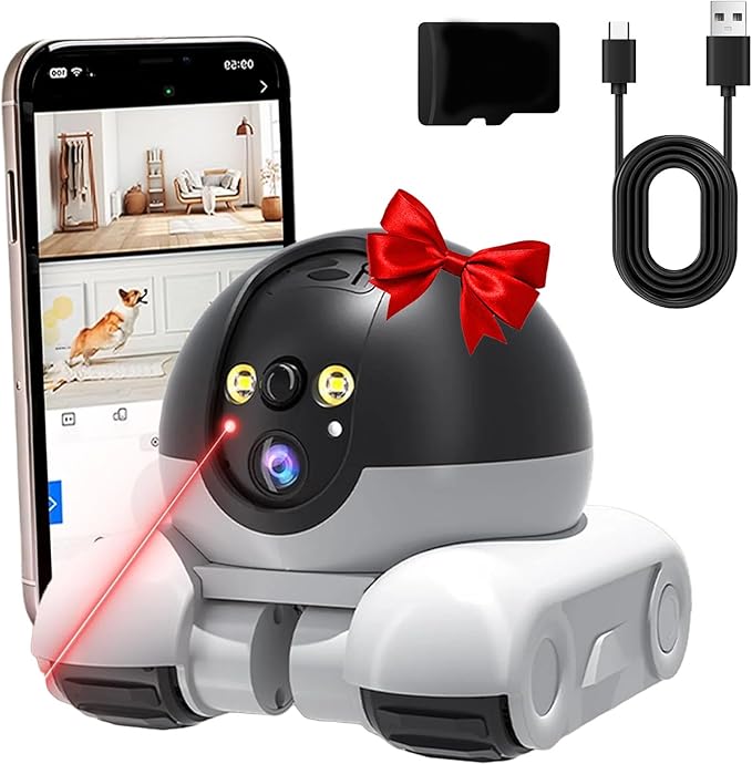Pet Cameras Indoor with Phone App, 1080p Dual Lens, P 360°/T 90° Rotation Monitoring, 2-Way Talk, Night Vision, Motion Detection, Video Recording (WiFi, Camera only)