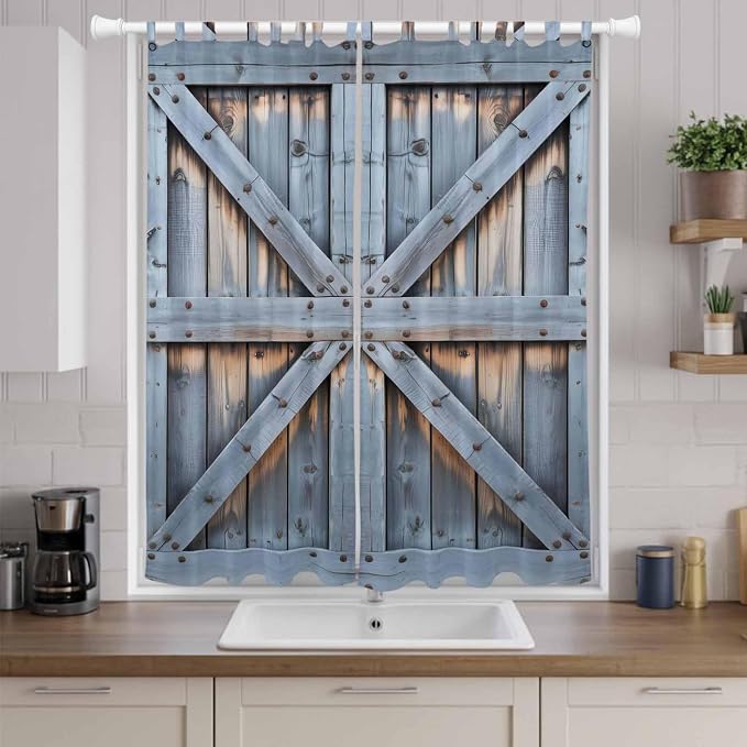 Farmhouse Wood Grain Living Room Curtains 84 Inch Length, Window Curtains Tab