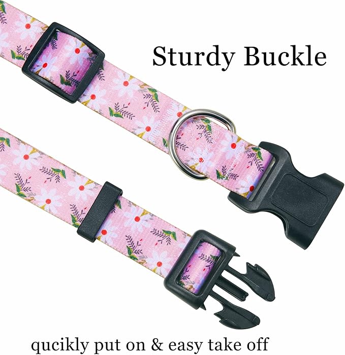 Dog Collar with Bohemia Floral Tribal Geometric Patterns - Soft Ethnic Style Collar Adjustable for Small Medium Large Dogs (Pink White Flower,XS)