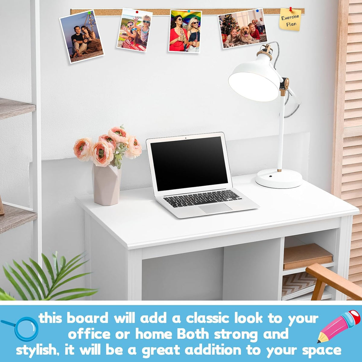 Threehoney 3 Pcs Cork Strips 36"x1" Bulletin Bar Strip, Aluminum Wall Trim