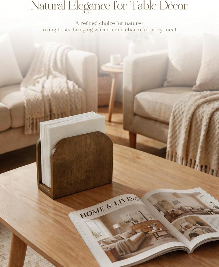 Napkin Holder for Table Stable Standing Napkin Dispenser Natural Bamboo Brown