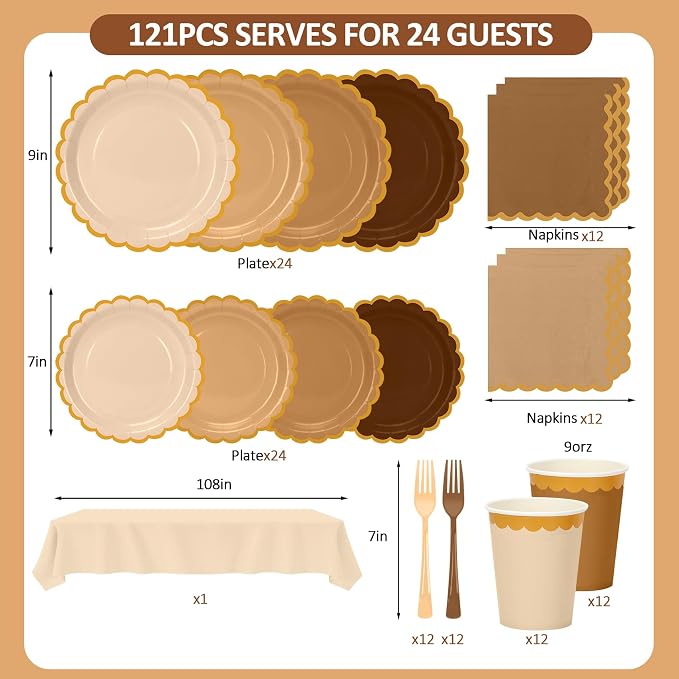 Brown Plates and Napkins Party Supplies