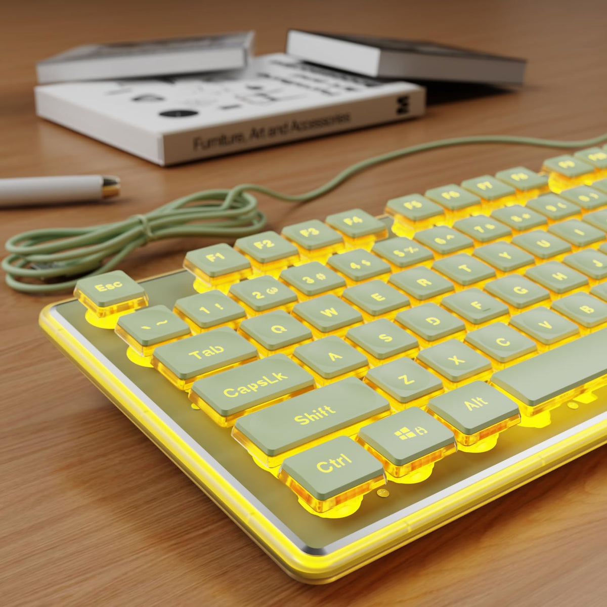 Wired Keyboard with Warm Backlit, Never Fade, Soft Click Typing, Green