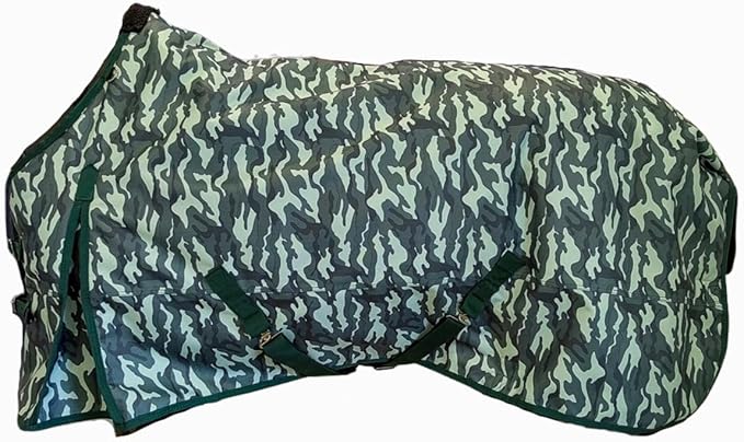 AJ Tack 1200D Waterproof Winter Horse Blanket with Hood - 400g Heavyweight Turnout with Fleece Collar, Shoulder Gussets & Tail Flap - Camouflage 80"